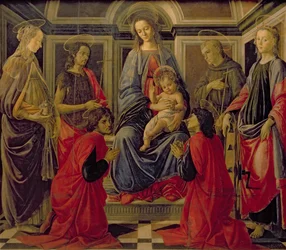 Vergine e Bambino con SS. Maria Maddalena, Giovanni Battista, Cosma, Damiano, Francesco e Caterina, c.1470-72
